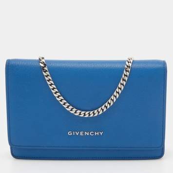 Pre Owned Givenchy Blue Leather Pandora Wallet on Chain
