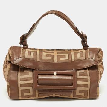 Pre Owned Givenchy Brown Monogram Canvas and Leather Top Handle Bag