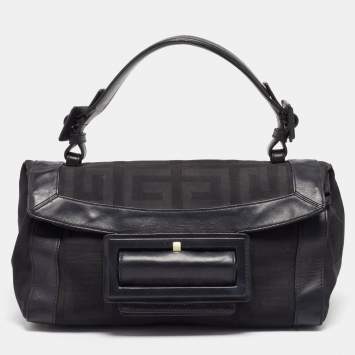 Pre Owned Givenchy Black Monogram Canvas and Leather Top Handle Bag