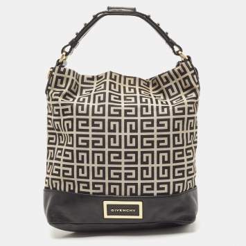 Pre Owned Givenchy Black/Grey Monogram Canvas and Leather Hobo