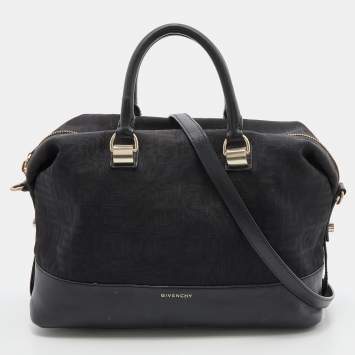 Pre Owned Givenchy Black Monogram Canvas and Leather Zip Satchel