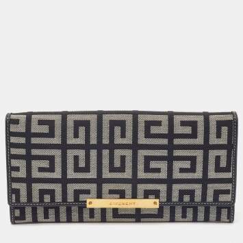 Pre Owned Givenchy Black/Grey Monogram Canvas and Leather Continental Wallet