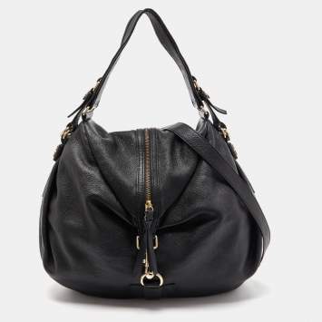 Pre Owned Givenchy Black Leather Zip Detail Hobo