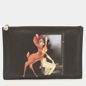 Pre Owned Givenchy Black Leather Graphic Print Zip Pouch