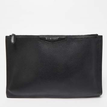 Pre Owned Givenchy Black Leather Antigona Zip Clutch