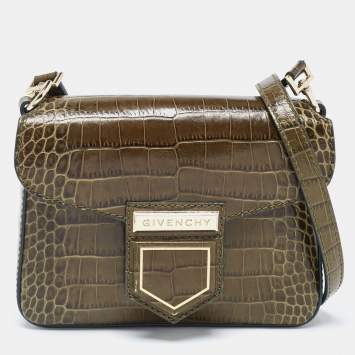 Pre Owned Givenchy Green Croc Embossed Leather Nobile Crossbody Bag