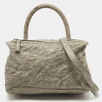 Pre Owned Givenchy Grey Leather Medium Pandora Top Handle Bag