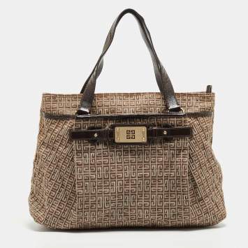 Pre Owned Givenchy Brown/Beige Monogram Fabric and Patent Leather Tote
