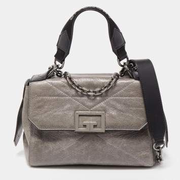 Pre Owned Givenchy Black/Grey Glossy Leather Small ID Top Handle Bag