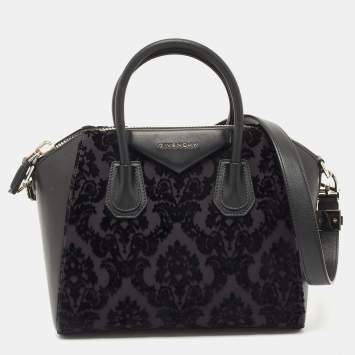 Pre Owned Givenchy Black Leather and Velvet Small Devore Antigona Satchel