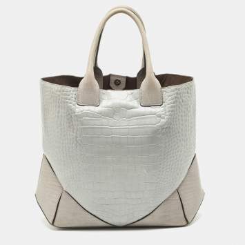 Pre Owned Givenchy Two Tone Grey Croc Embossed Leather Easy Tote