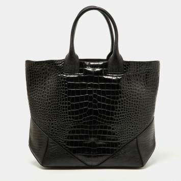 Pre Owned Givenchy Black Croc Embossed Leather Easy Tote