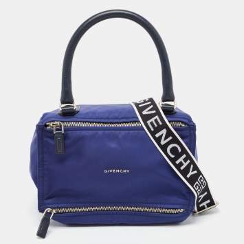 Pre Owned Givenchy Two Tone Blue Nylon and Leather Medium Pandora Box Crossbody Bag