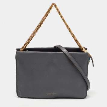 Pre Owned Givenchy Grey/Blue Leather and Suede Chain Crossbody Bag