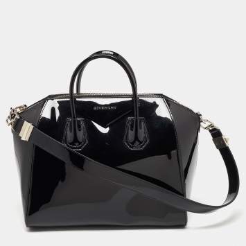 Pre Owned Givenchy Black Patent Leather Medium Antigona Satchel