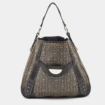 Pre Owned Givenchy Grey/Black Monogram Canvas And Leather Hobo