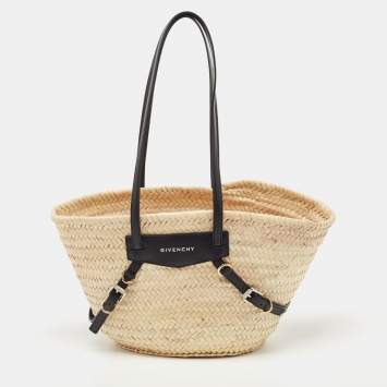 Pre Owned Givenchy Black/Natural Raffia and Leather Small Voyou Basket Bag