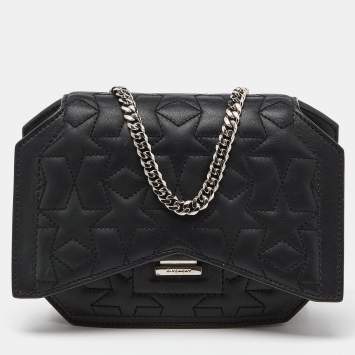 Pre Owned Givenchy Black Leather Bow Cut Flap Chain Bag