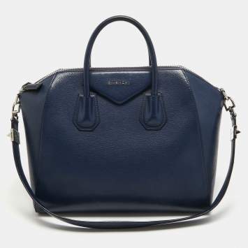 Pre Owned Givenchy Navy Blue Leather Medium Antigona Satchel