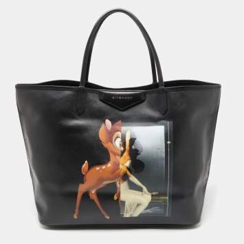 Pre Owned Givenchy Black Bambi Print Coated Canvas and Leather Antigona Shopper Tote