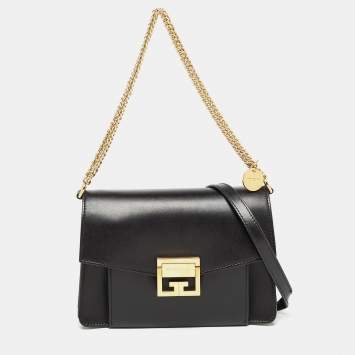 Pre Owned Givenchy Black Glossy Leather Small GV3 Shoulder Bag