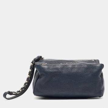 Pre Owned Givenchy Navy Blue Leather Pandora Double Zip Clutch