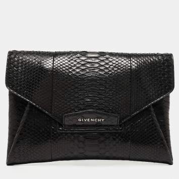 Pre Owned Givenchy Black Python Antigona Envelope Clutch 