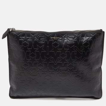 Pre Owned Givenchy Black Star Embossed Leather Zip Clutch