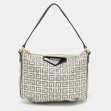 Pre Owned Givenchy Black/Off White Signature Coated Canvas and Patent Leather Hobo
