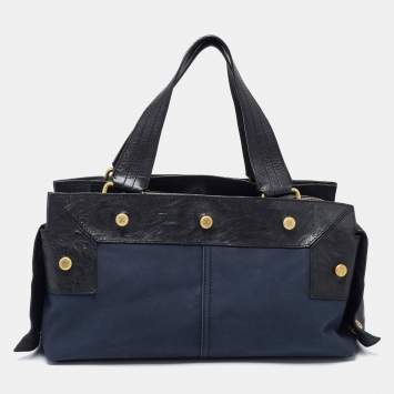Pre Owned Givenchy Blue/Black Fabric and Leather Bag