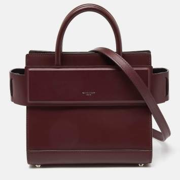 Pre Owned Givenchy Burgundy Leather Mini Horizon Tote