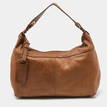 Pre Owned Givenchy Brown Embossed Logo Leather Hobo