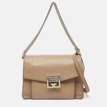 Pre Owned Givenchy Two Tone Beige Leather Small GV3 Shoulder Bag