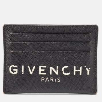Pre Owned Givenchy Black/White Leather Logo Card Holder 