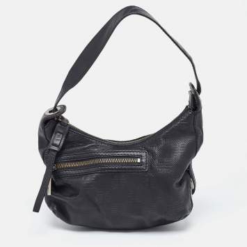 Pre Owned Givenchy Black Monogram Embossed Leather Baguette Bag