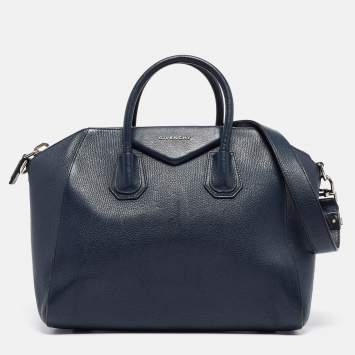 Pre Owned Givenchy Navy Blue Leather Medium Antigona Satchel
