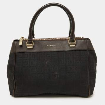 Pre Owned Givenchy Brown/Black Monogram Canvas and Leather Double Zip Tote 