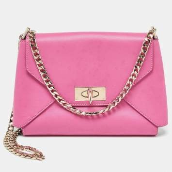 Pre Owned Givenchy Pink Leather Shark Lock Chain Clutch