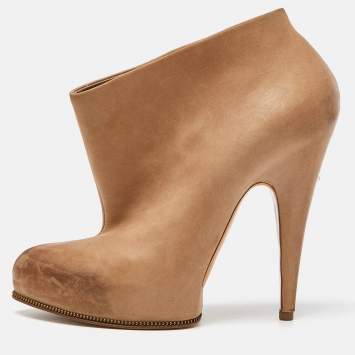 Pre Owned Givenchy Beige Nubuck Leather Platform Ankle Booties Size 39