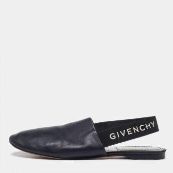 Pre Owned Givenchy Black Leather Rivington Slingback Flats Size 38
