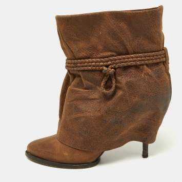 Pre Owned Givenchy Brown Distressed Leather Foldover Ankle Boots Size 41