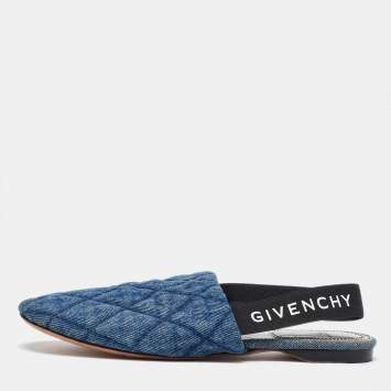 Pre Owned Givenchy Blue Denim Rivington Slingback Flat Sandals Size 37.5