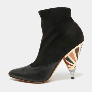 Pre Owned Givenchy Black Leather and Suede Ankle Length Boots Size 38