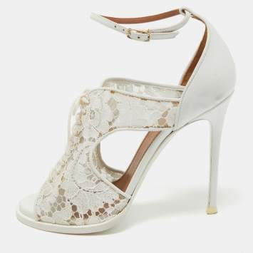Pre Owned Givenchy White Leather and Mesh Ankle Strap Sandals Size 38