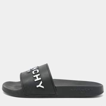 Givenchy Black Rubber Logo Flat Pool Slides Size 35