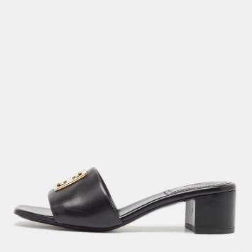 Pre Owned Givenchy Black Leather 4G Slide Sandals Size 41