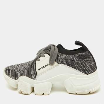 Pre Owned Givenchy Grey/White Knit Fabric and Rubber Jaw Low Top Sneakers Size 38