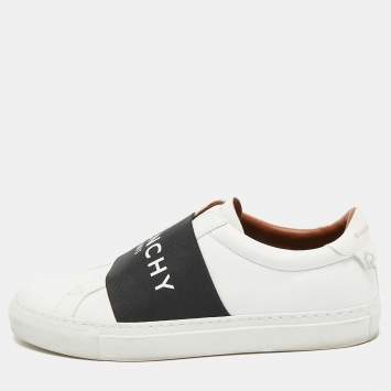 Pre Owned Givenchy White/Black Leather Urban Street Slip On Sneakers Size 38