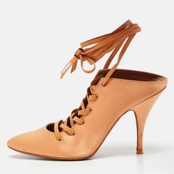Pre Owned  Givenchy Orange Satin Lace Up Backless Mule Sandals Size 39
