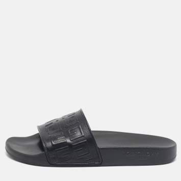 Pre Owned Givenchy Black Rubber Logo Flat Slide Sandals Size 39